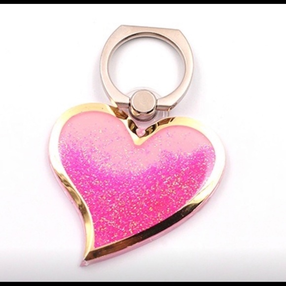 Pink glitter filled heart phone ring stand - Picture 2 of 4